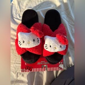 Hello Kitty Fuzzy Red and Black Slippers